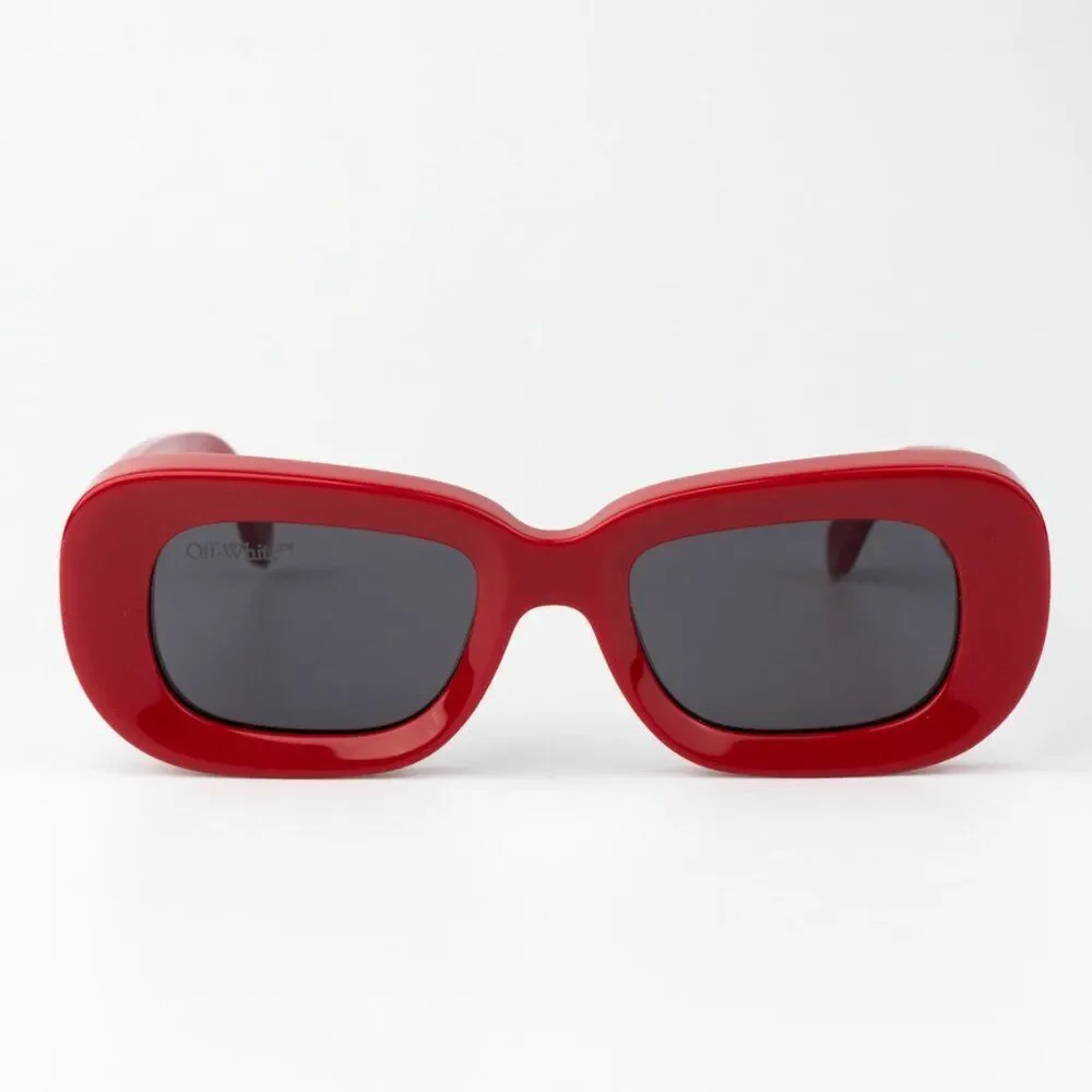 NEW Off-White CARRARA 507 Red Dark Grey Unisex Rectangular Sunglasses